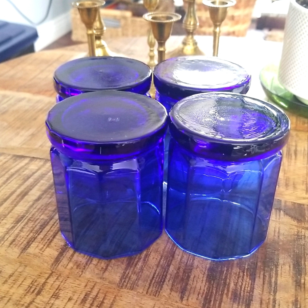 Vintage Retro Set of Four Anchor Hocking Cobalt Blue Essex 10 Panel Glasses - Picture 5 of 9
